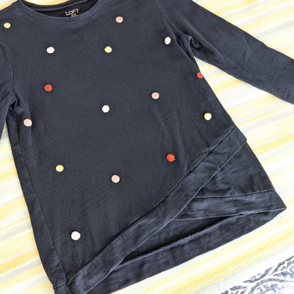 ⭐ Ann Taylor LOFT Outlet Navy Polka Dot Long Sleeve Top XS - Picture 6 of 11
